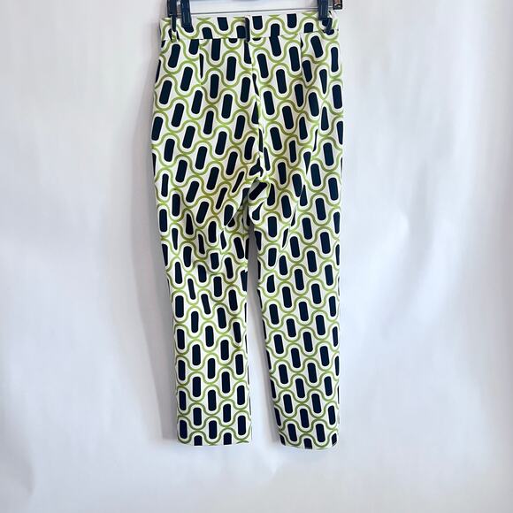 ZARA WOMENS GEOMETRIC PATTERN TROUSERS PANTS HIGH WAIST GREEN WHITE BLACK SIZE M - Picture 3 of 11